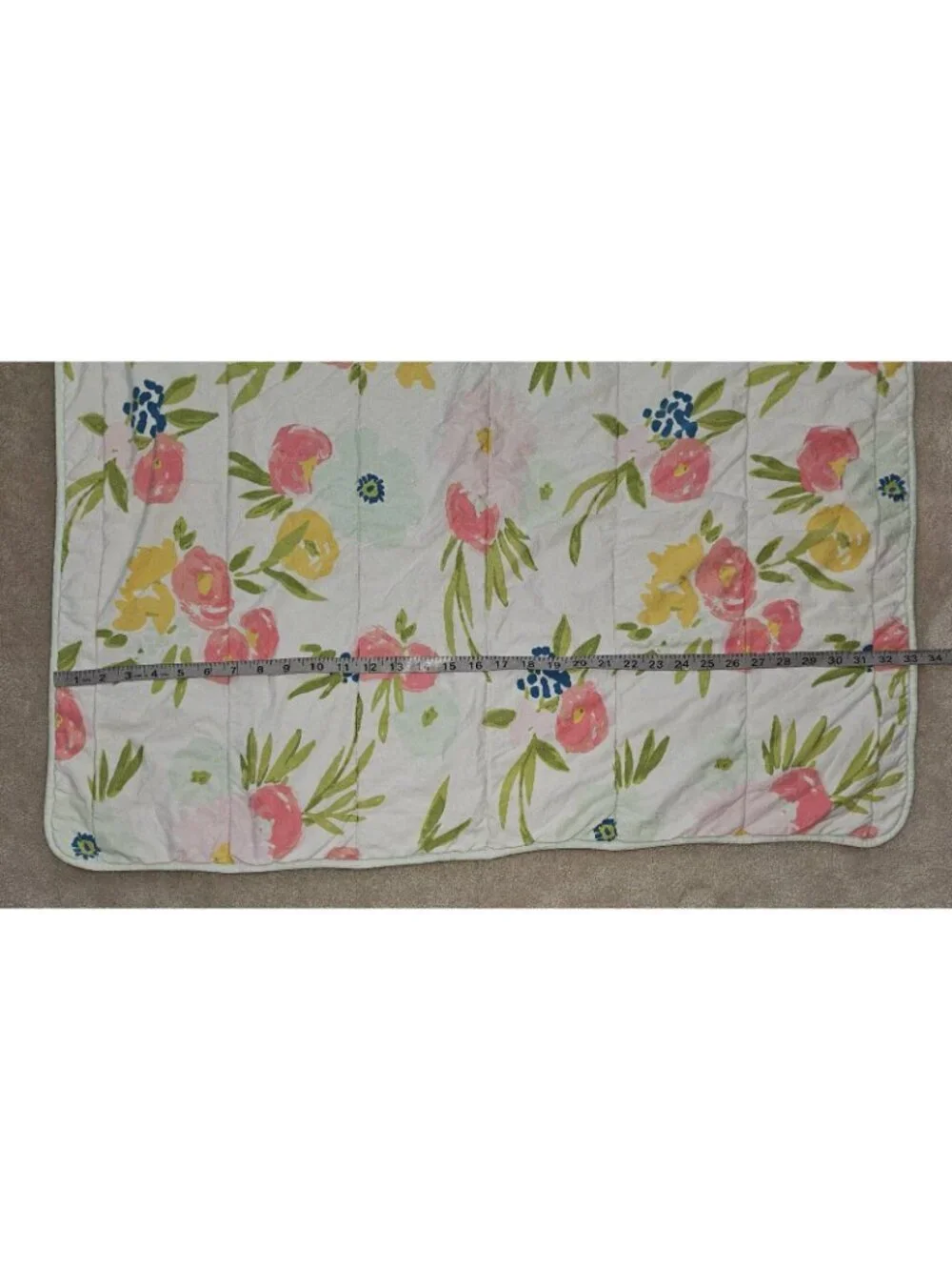 Cloud Island Baby Crib Blanket Reversible Pink Green Yellow Flowers Cotton